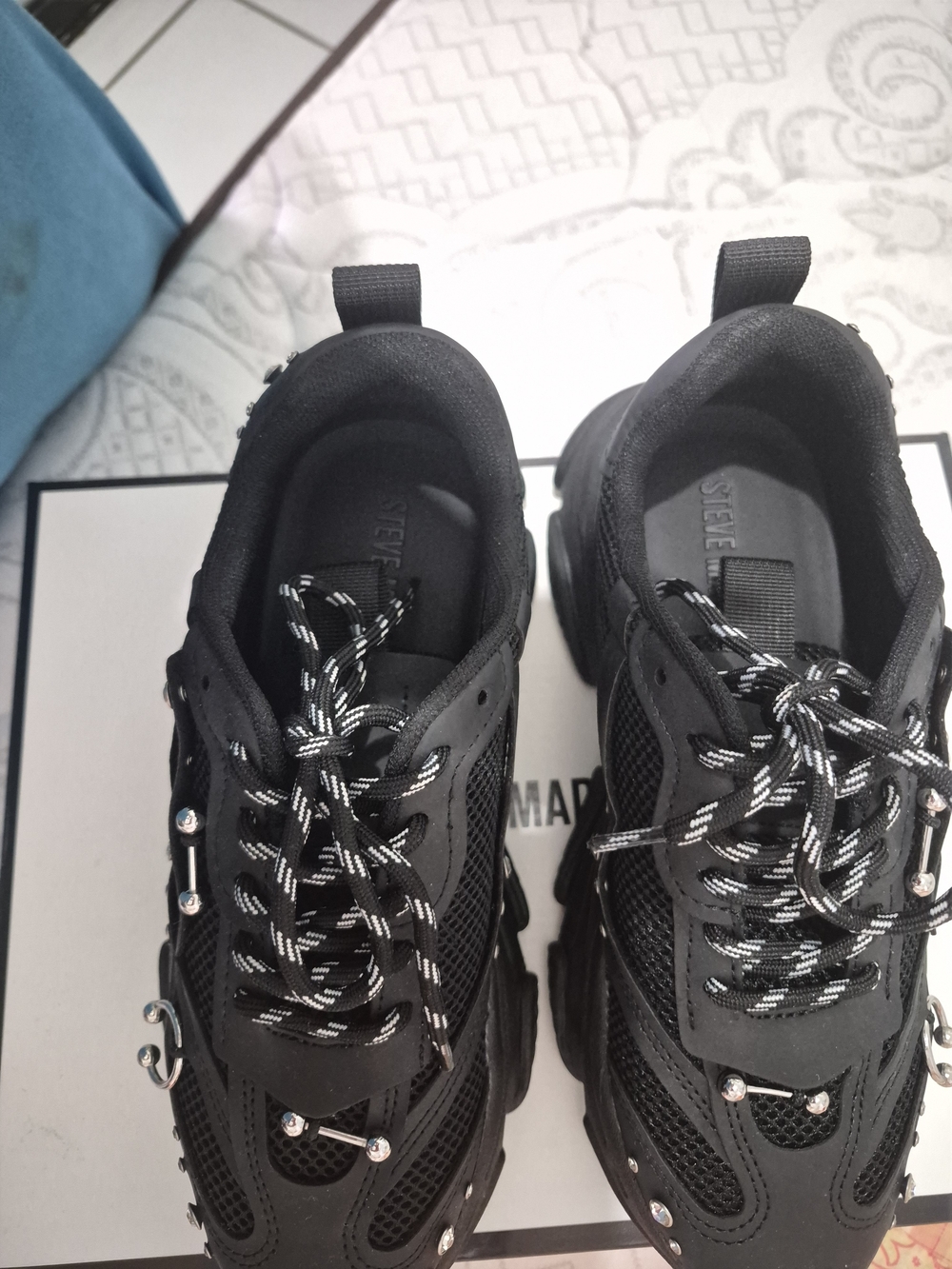 Black Chunky Lace-Up Sneakers with Stud Details